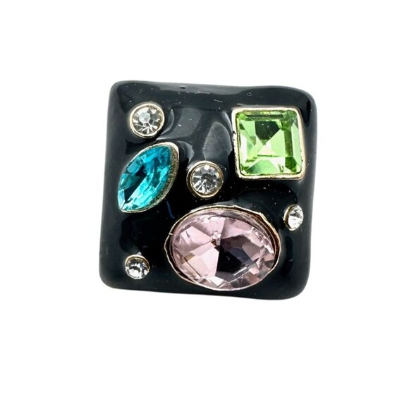 Womens Earrings Blue Pink Green Rhinestone Black Enamel Earrings Pierced - Picture 2 of 3